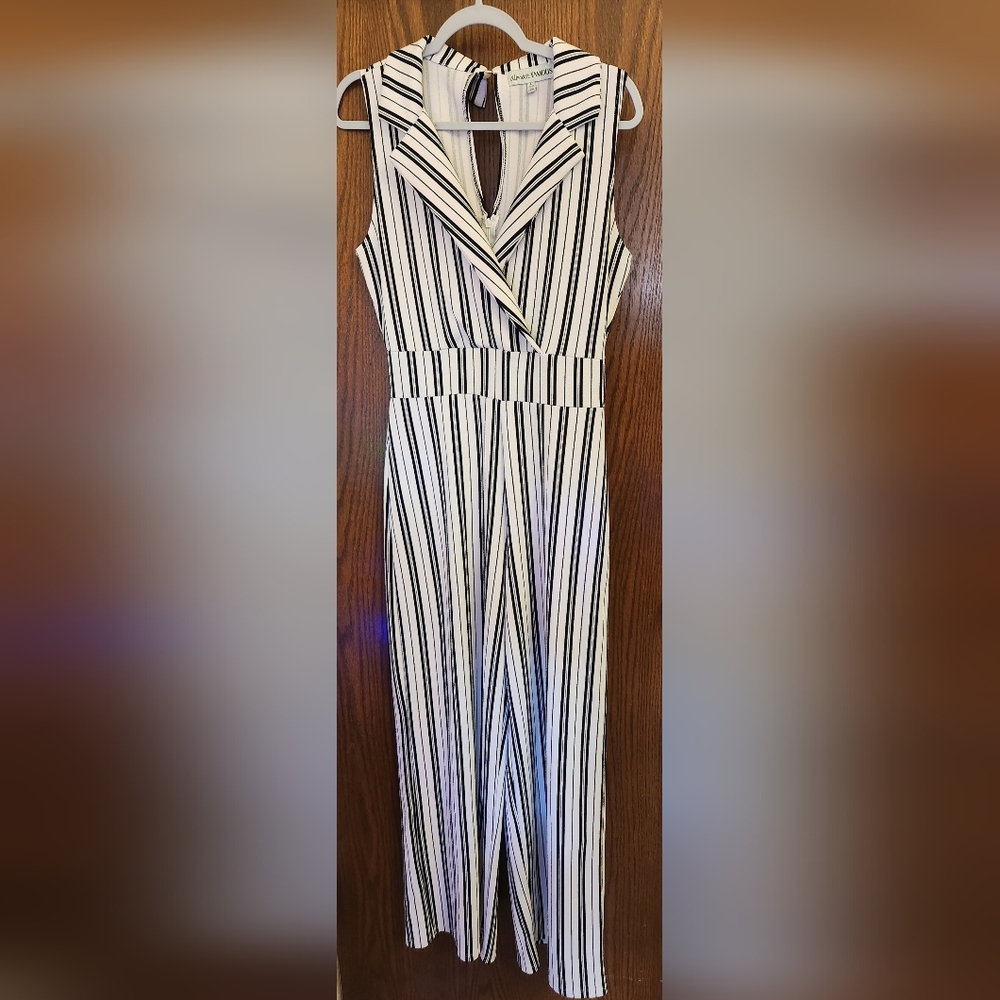 Women's Stripped Jumpsuit, Black and White, Large